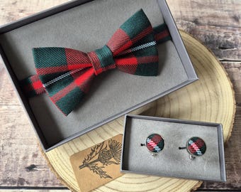MacGregor Tartan Wool Bow Tie: MacGregor Cufflinks. Pocket Square. Scottish Neckwear