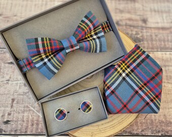 Anderson Tartan Wool Bow Tie: Cufflinks. Pocket Square. Scottish Neckwear