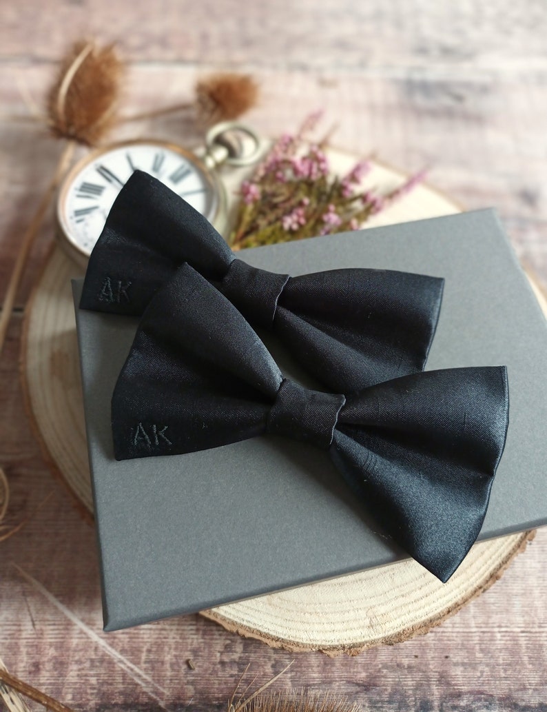 Personalised Bowtie. Black bowtie. Men's bowties. Personalised gifts for men. Men's accessories. Bowties. Wedding ideas for men. Groomsmen image 1