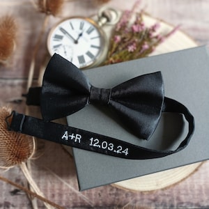 Personalized Black Bow Tie: Satin Dupion, Groomsmen Gift