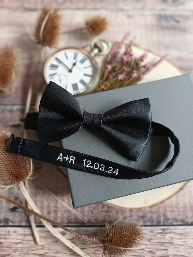 Personalised Bowtie. Men's bowties. Black Bowtie/Wedding bowties/Menswear. Graduation Bowties. Personalised gifts. Neckwear. Groomsmen gifts image 1