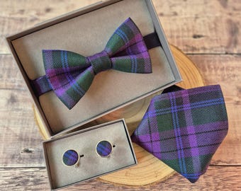 Spirit Of Scotland Tartan Wool Bow Tie: Universal Tartan cufflinks. Scottish Neckwear