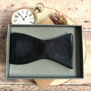 Personalised Black Bowtie. Men's self tie black Bowtie. Monogrammed bowtie. Groomsmen Bowties. Wedding bowtie/Men's neckwear/Wedding attire. image 8