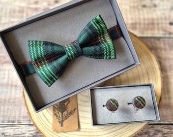 Ross Tartan Wool Bow Tie: Tartan Cufflinks. Scottish Neckwear