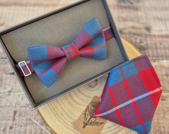 Hamilton Tartan Wool Bow Tie: Tartan Cufflinks. Pocket Square. Scottish Neckwear
