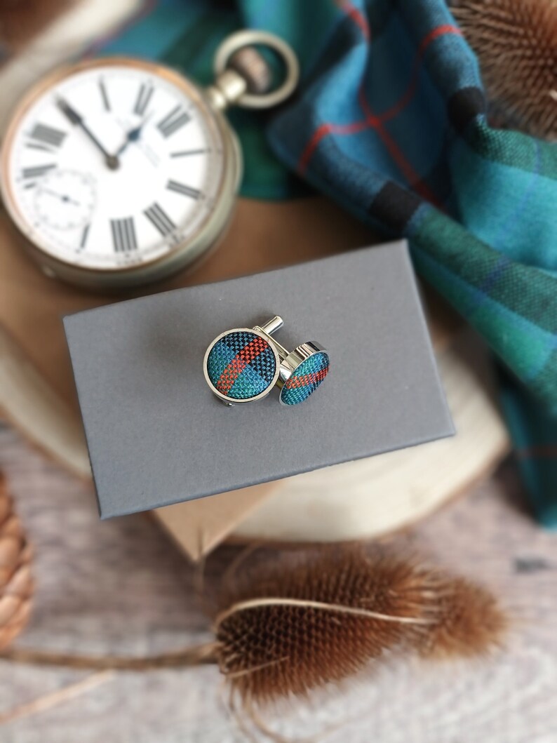 Flower Of Scotland Tartan Cuff links. Scottish Tartan Cufflinks. Men's Wool cufflinks. Men's gifts. Shirt accessories. Cufflinks. Menswear. image 2