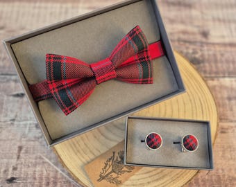 Grant Tartan Wool Bow Tie: Grant Cufflinks. Scottish Neckwear