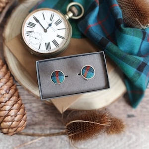 Flower Of Scotland Tartan Cuff links. Scottish Tartan Cufflinks. Men's Wool cufflinks. Men's gifts. Shirt accessories. Cufflinks. Menswear. image 1