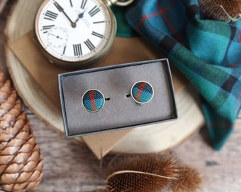 Flower Of Scotland Tartan Cuff links. Scottish Tartan Cufflinks. Men's Wool cufflinks. Men's gifts. Shirt accessories. Cufflinks. Menswear.