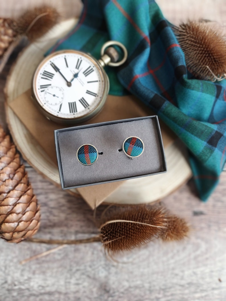 Flower Of Scotland Tartan Cuff links. Scottish Tartan Cufflinks. Men's Wool cufflinks. Men's gifts. Shirt accessories. Cufflinks. Menswear. image 1