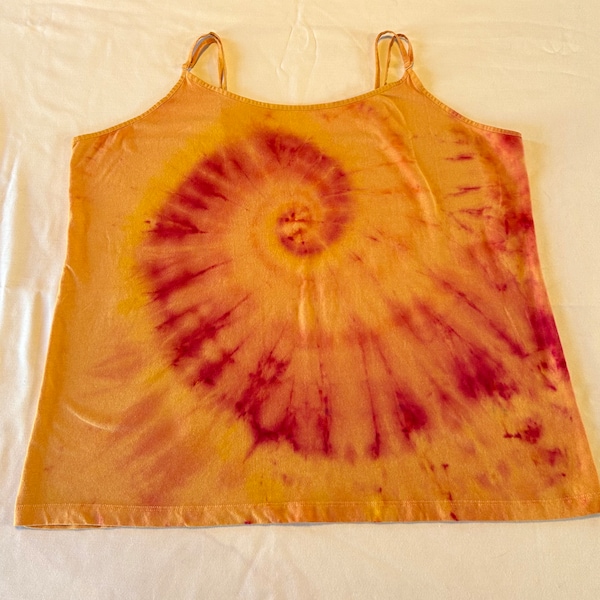 Womens 3X (22) camisole, HWI tie dye method, red yellow orange tie dye, adjustable straps, plus size top, hippie summer top, #2177