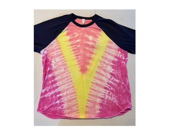 Women's XL tie dye, pink and yellow tie dye, short sleeve raglan tee, HA1928