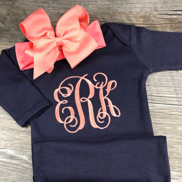 Baby Girl Coming Home Outfit, Headband, Monogrammed, Personalized, Newborn Coming Home, Gown, Baby Shower Gift, Custom, Hospital Pictures