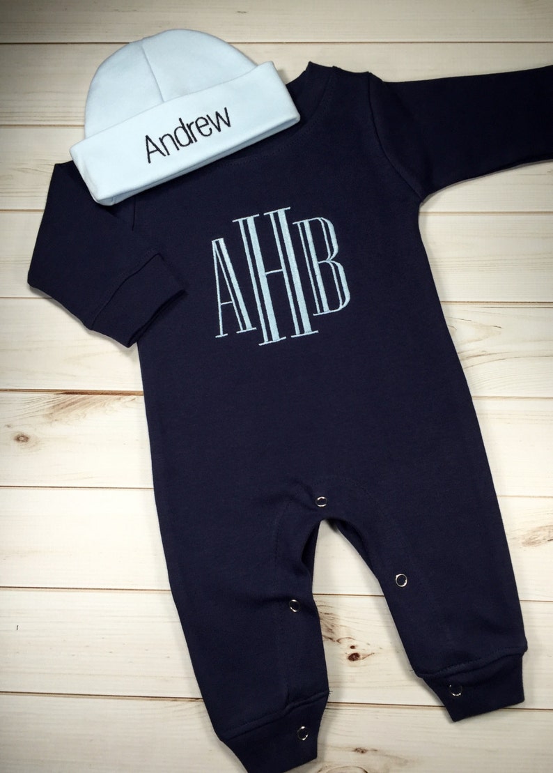 Baby Boy Coming Home Outfit Monogrammed Personalized Romper Etsy