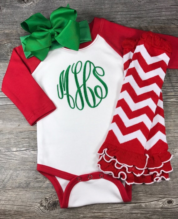 Baby Girl Christmas Outfit Monogrammed Christmas Bodysuit Etsy