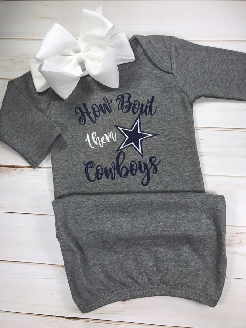 Monogrammed Gown Baby Girl Coming Home Outfit Dallas Cowboys Shower Gift Dad Cowboy Fan Newborn Pictures How Bout Them