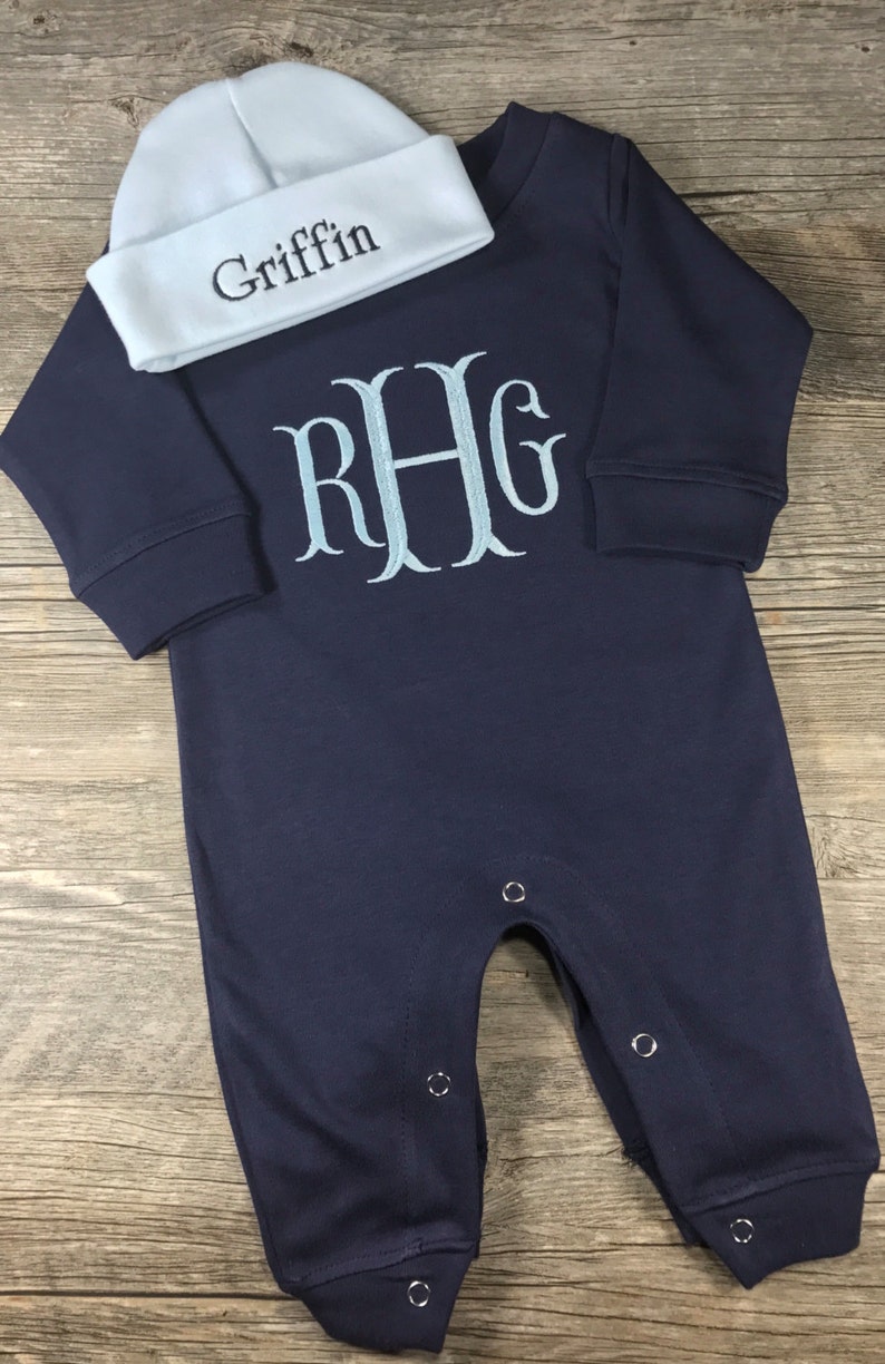 Baby Boy Coming Home Outfit Monogrammed Personalized Romper Etsy