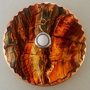 Doorbell Cover - Petrified Wood Print - Custom Scalloped Copper Edge - Beautiful Front Entry Upgrade - Handcrafted