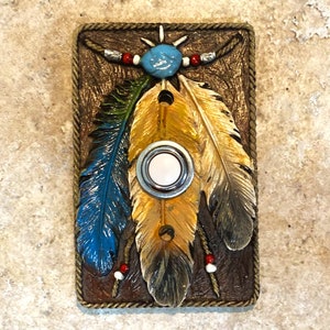 Doorbell Cover Plate - Colorful Feather Design - Southwest/Native American Theme
