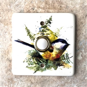 Doorbell Cover Plate - Ceramic Tile Bird - Lighted Button