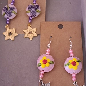 MGEAR134 - Handmade Beads and Jewish Star earrings
