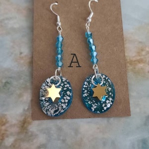 Cobalt or Teal Lampwork and Jewish Star Earrings (mgpre129)