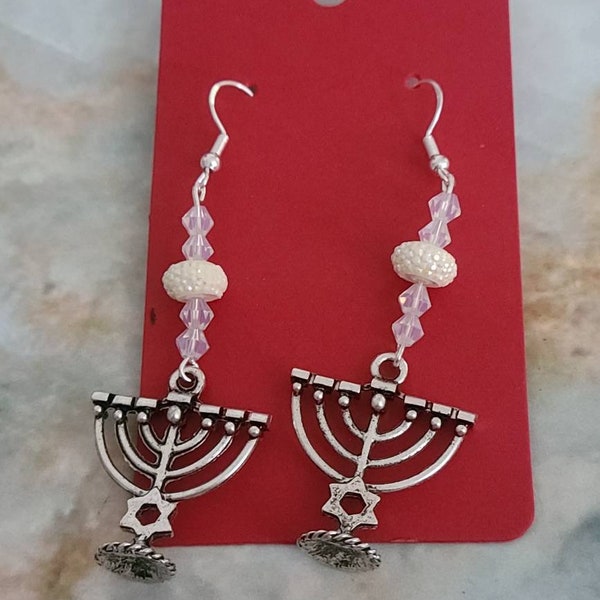 Temple Menorah (7 Branch) Dangle Earrings (mgsta038)