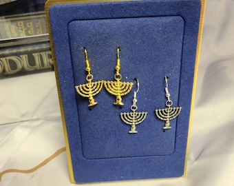 Chanukah Menorah Chanukiah: Judaica Gold or Silver Tone Earring