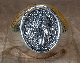 Silber Pferde Ring, Unisex Reiterring, Tierring aus reinem Silber 925