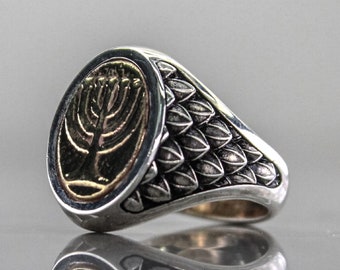 Menorah pinky ring,signet ring made of sterling silver,boyfriend gift,husband gift