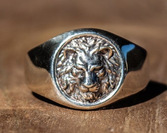925 Sterling Silver Lion Ring, best friend gift, Lion Head men ring., Signet ring