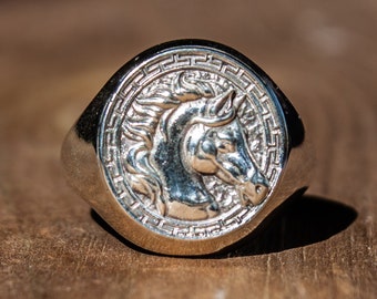 Silber Pferde Ring, Unisex Reiterring, Tierring aus reinem Silber 925