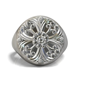Sterling silver signet ring with celtic ornament, Unisex ring.