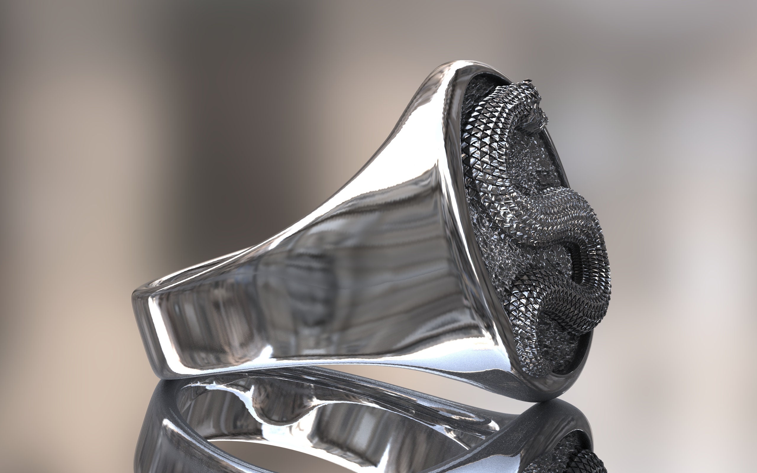 ロ*ン様 LIQUID scull & snake ring Argent Gl Damned Snake Skull
