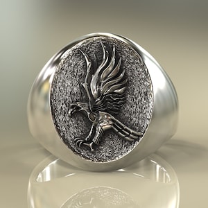 Raven signet ring ring made of sterling silver