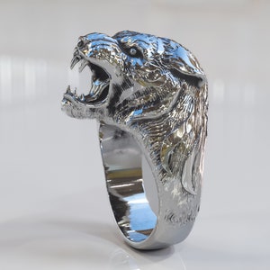 Sterling Silver Tiger Head, Animal Ring, Sterling Signet Ring, Gift for ...