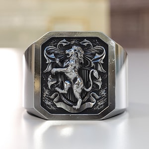 Lion ring made of 925 Sterling Silver, men&#39;s ring, Leo Ring, animal ring with a silver lion, Signet pinky ring
