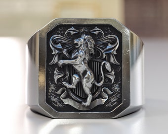 Lion ring made of 925 Sterling Silver, men's ring, Leo Ring, animal ring with a silver lion, Signet pinky ring