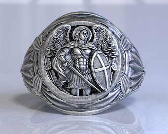 Archangel Saint Michael Silver Men Ring