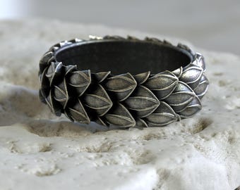 Snake Scale Ring Sterling Silver, Dragon Skin Gothic Mens Ring, Unisex Reptile Handmade Band