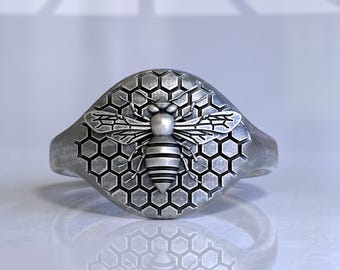 Zegelring Honey Bee van sterlingzilver