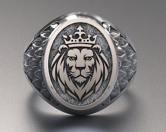 925 Silver Man Lion Signet Mens Ring, Handmade Silver Lion Man Ring, Polished Lion Ring, Sterling Silver Lion Head Men Ring