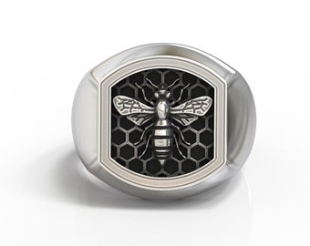 Bee ring, silver bee ring,bumble bee, honey bee signet ring made of sterling silver