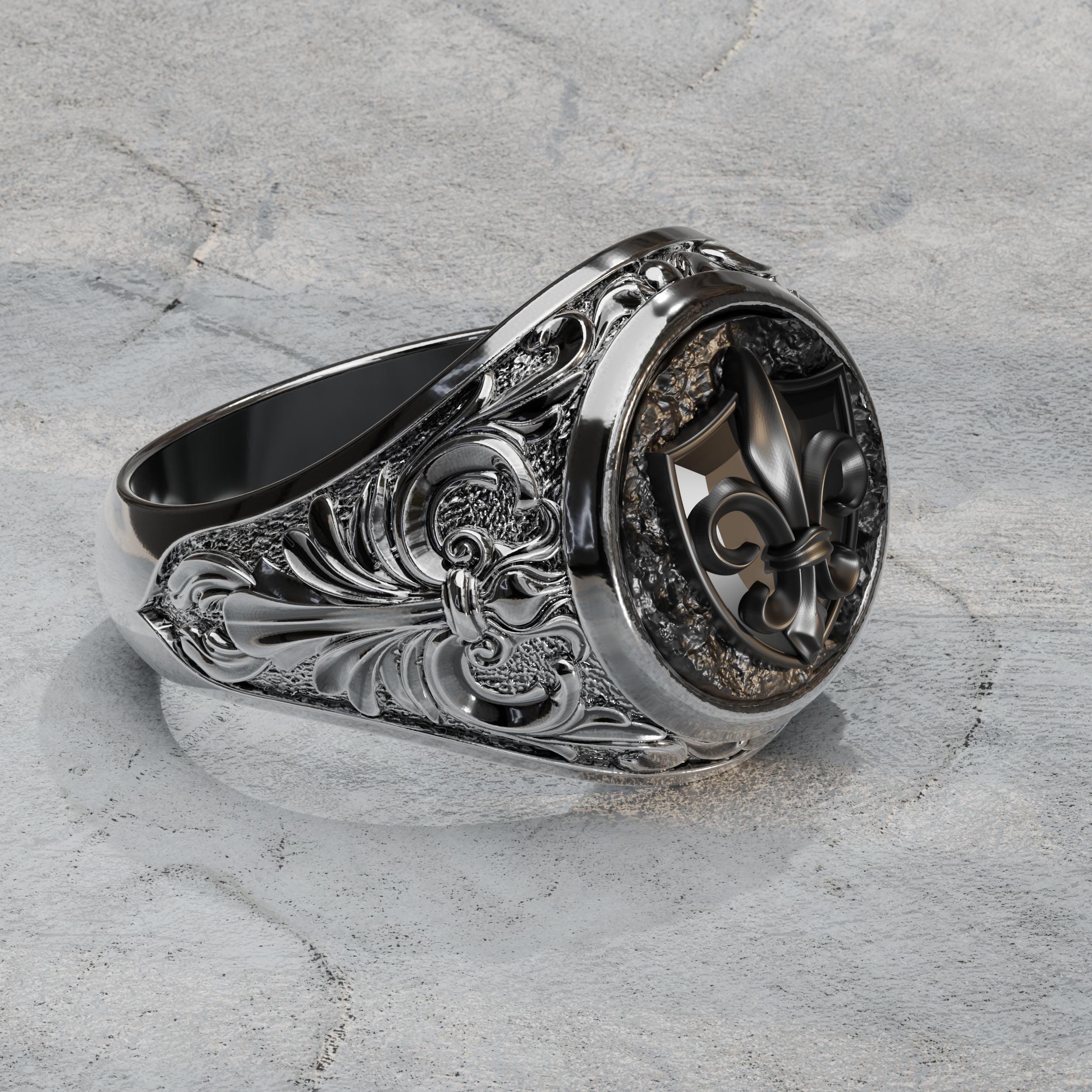 Fleur De Lis Signet Ring Made of Sterling Silver, New Orleans