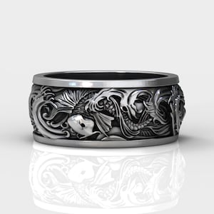 Carp and waves japanese band ring, Koi fish ring, Best Friend ring and a meaningful Memorial Gift