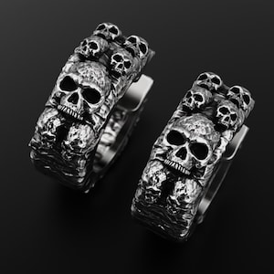 Chunky skull earrings, 925 sterling silver hoop, Skull earrings, silver skulls, huggie hoops, ear huggis, men earring, women earrings,