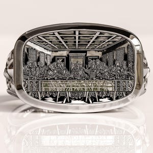 The Last Supper Signet Ring for Men in Sterling Silver, Jesus Christ Leonardo Da Vinci sculpt, Artistic Ring for Men