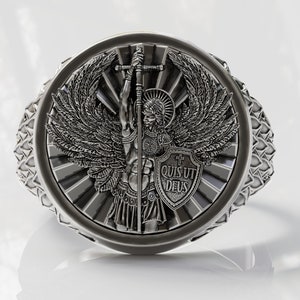 Mens ring Archangel Saint Michael made of Sterling Silver
