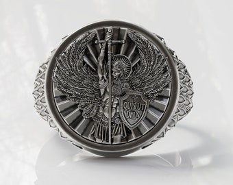 Mens ring Archangel Saint Michael made of Sterling Silver