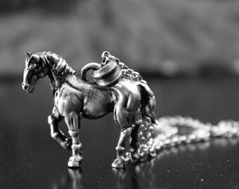 Oxidized Sterling Silver Horse Pendant - Handmade Animal Lover Necklace